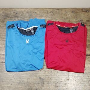 TWO Spyder Active Sz XXL Red Blue Tee T-Shirt Activewear Stretch